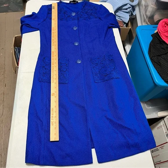 St. John Royal Blue Button Front Longline Cardigan Size 10 - Picture 9 of 10